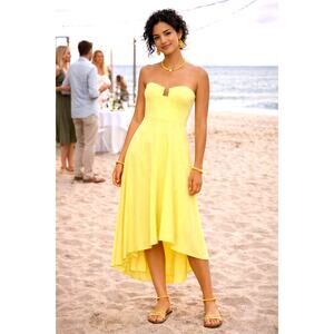 Susana Monaco Strapless High-Low Wired Midi Dress Pale Lime S